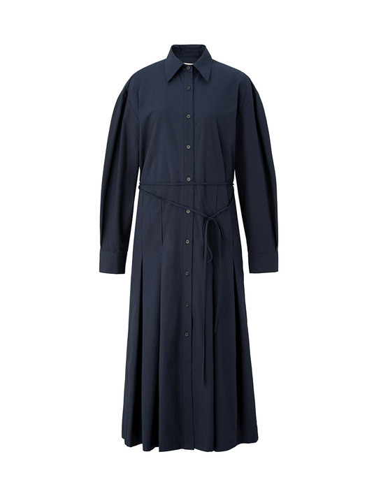 Volume sleeve cotton shirts dress - Navy