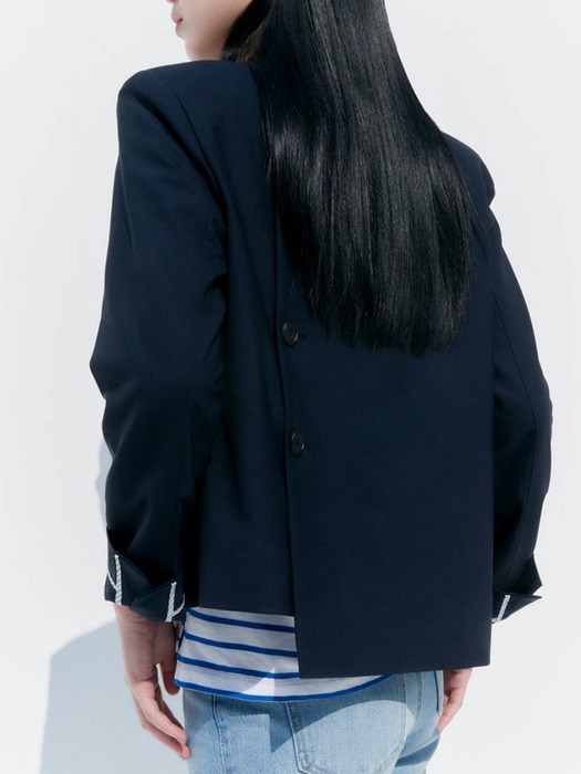 Button Detail Short Jacket - Navy (KE0611R05R)