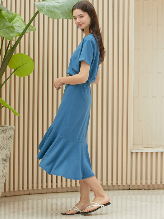 iuw712 [셋트] loosefit half T + banding flare skirt (bluegreen)