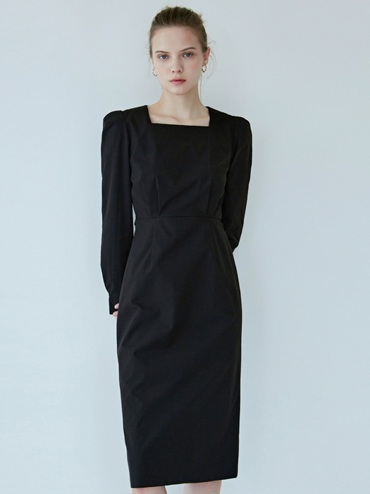 SQUARE SLIM PUFF DRESS_BLACK