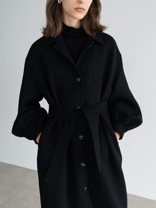 BALLON-SLEEVE WOOL COAT (BLACK)