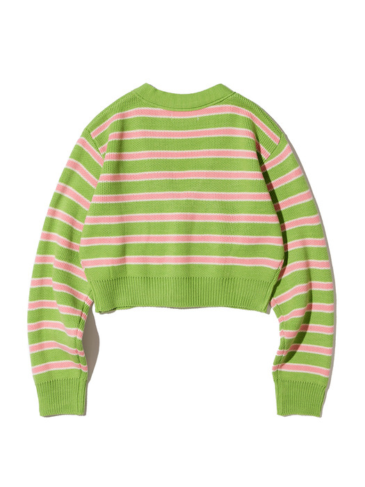 Stripe jacquard Knit Cardigan [GREEN]