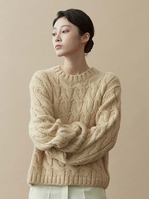 V.alpaca twist knit (yellow beige)