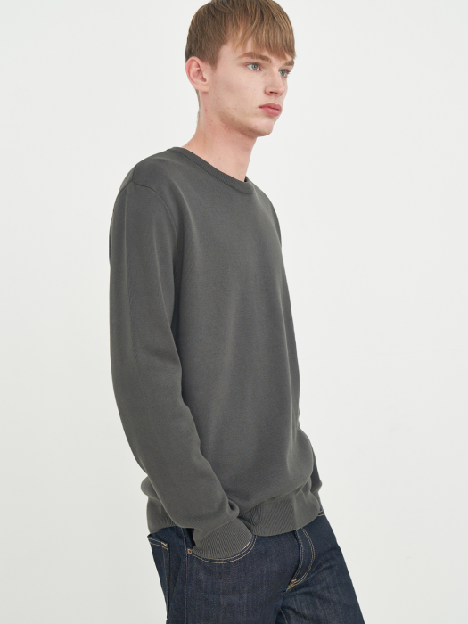 BASIC ROUND PULLOVER KNIT_CHACOAL