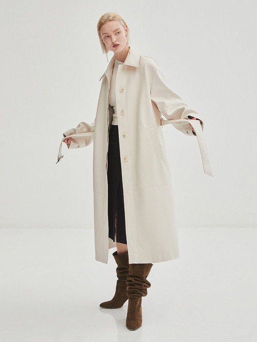 Leather Oversized Single Coat  - Ivory