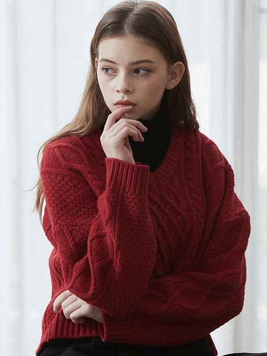 iuw882 twist crop wool knit (red)