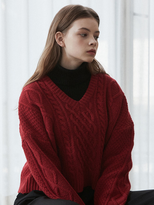 iuw882 twist crop wool knit (red)
