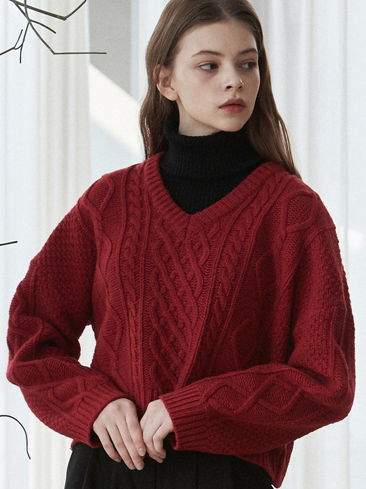 iuw882 twist crop wool knit (red)