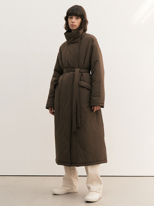 high-neck long padding coat (brown)