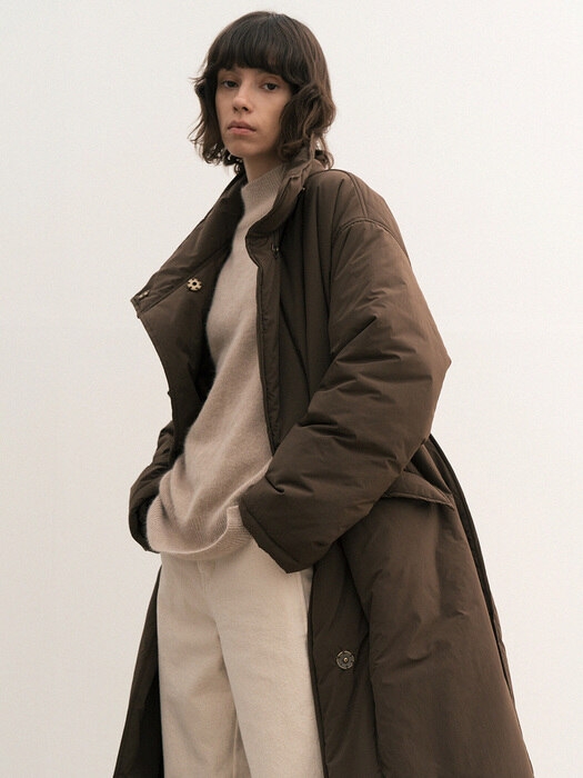 high-neck long padding coat (brown)