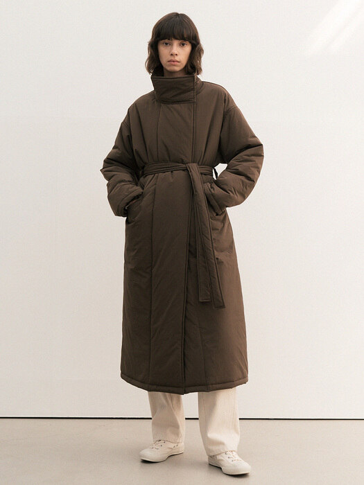 high-neck long padding coat (brown)