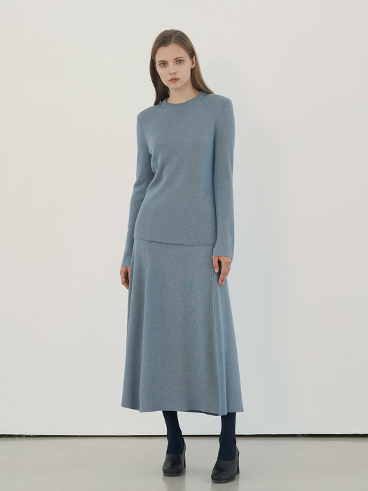 CASHMERE BLENDED RIBBED KNIT SKIRT - BLUE GREY