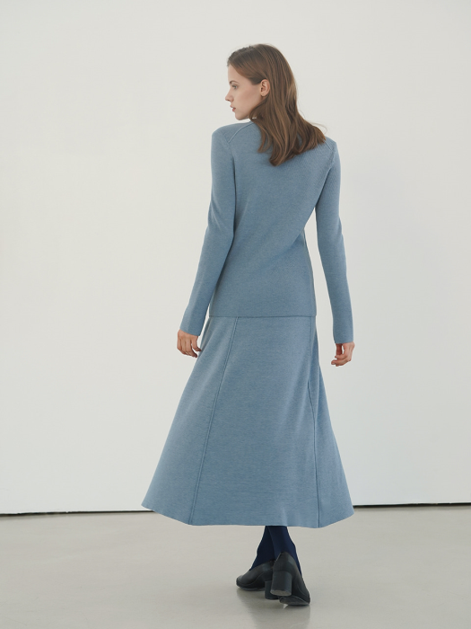 CASHMERE BLENDED RIBBED KNIT SKIRT - BLUE GREY