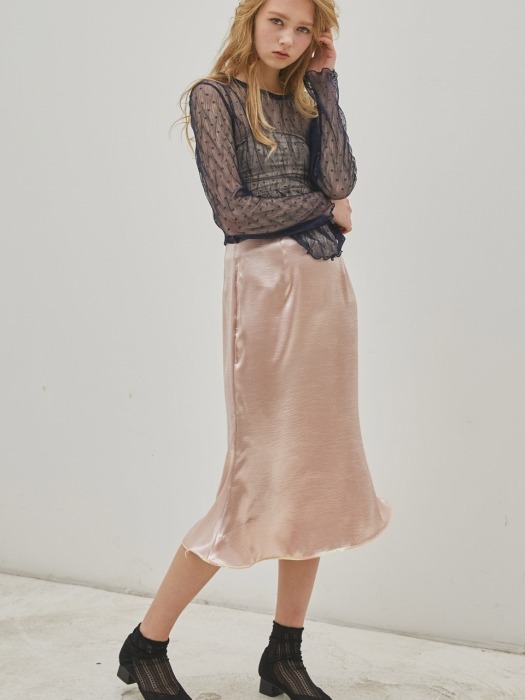 [리퍼브]Satin Beads Trim Midi Skirts_Beige