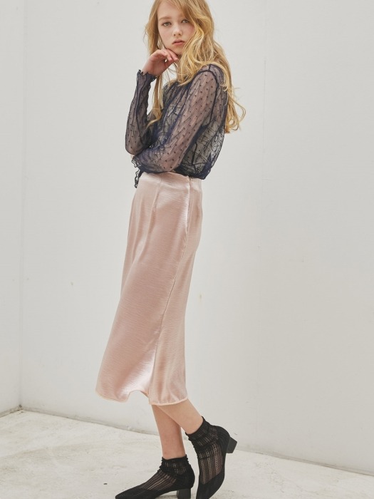 [리퍼브]Satin Beads Trim Midi Skirts_Beige