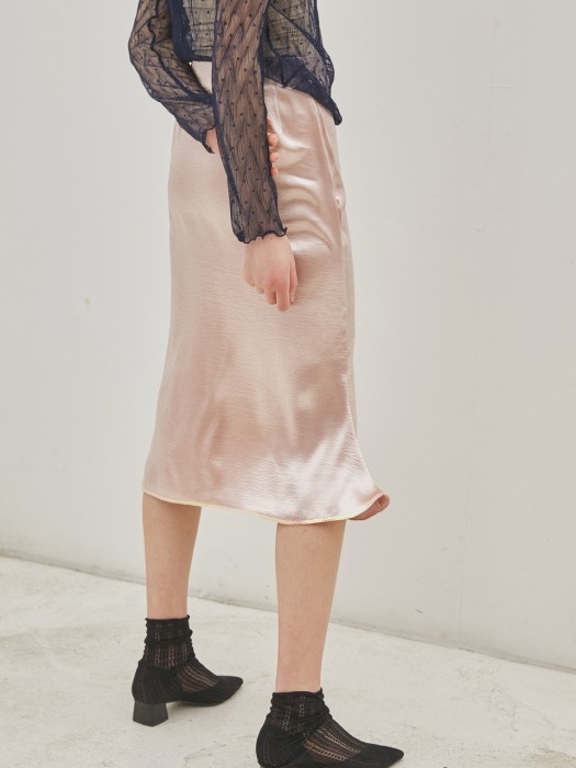 [리퍼브]Satin Beads Trim Midi Skirts_Beige