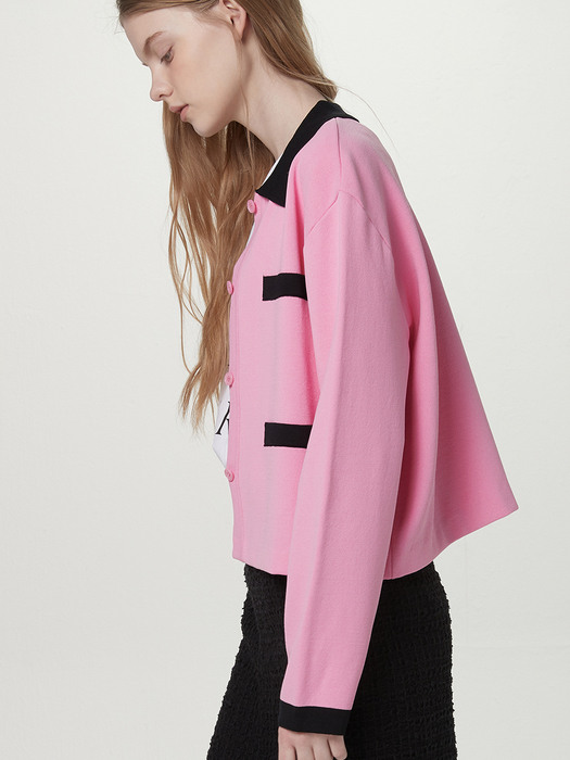 Color block knit cardigan - Pink