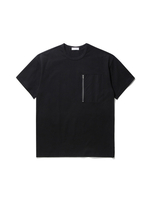 over-fit zipper pocket short sleeve t-shirt_CWTAM21413BKX