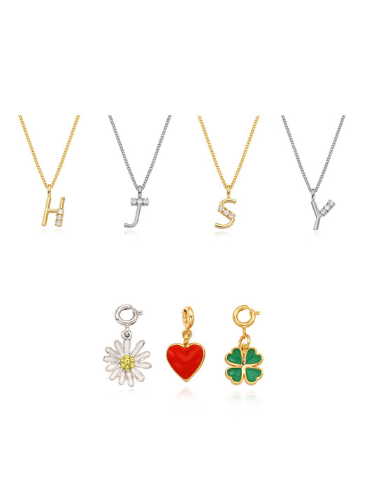 [2SET] My Little Initial Necklace+Petit Charms