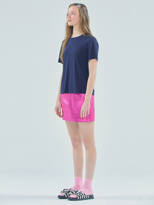 Foil mini skirt_Pink