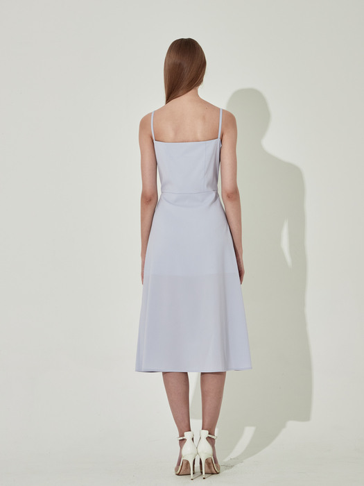 Unbalanced Slit Flare Dress [Light Blue]