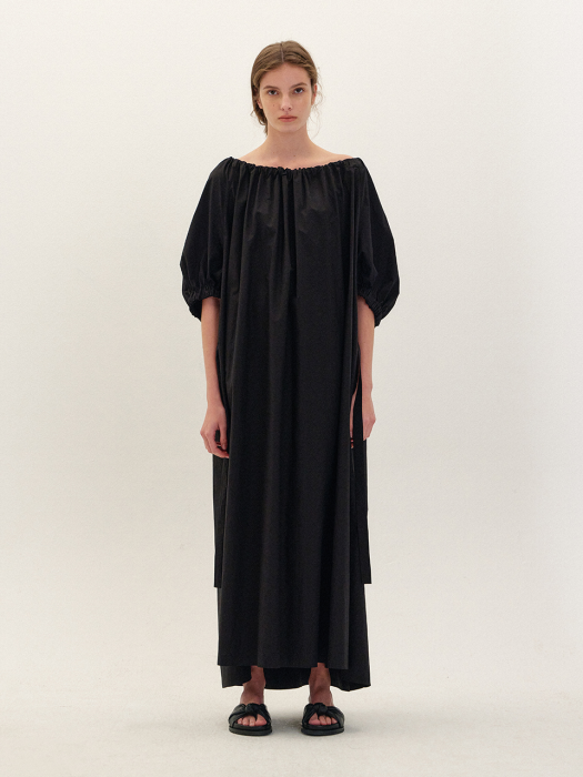 ROLLINA Puff Sleeve Long Dress - Black