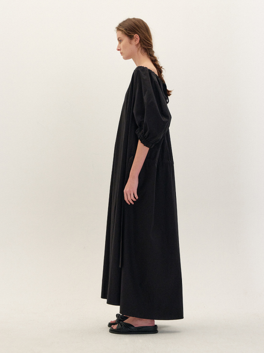 ROLLINA Puff Sleeve Long Dress - Black