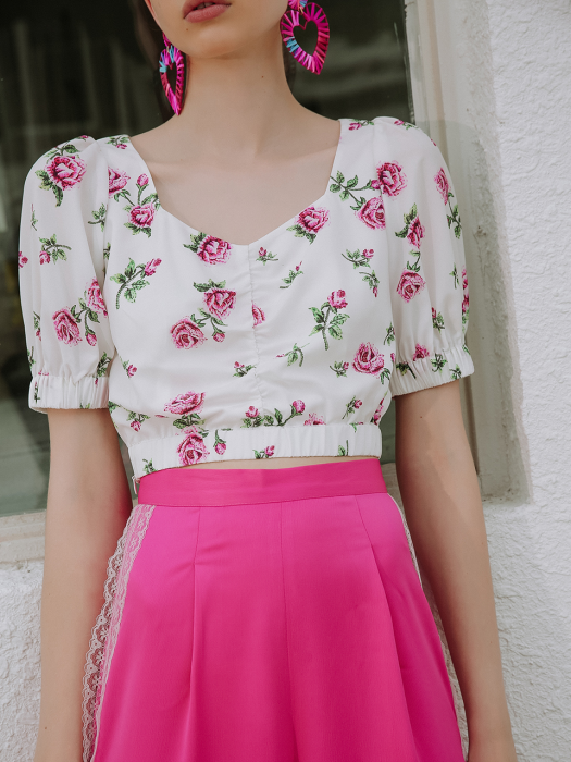 Side zip-up rose blouse