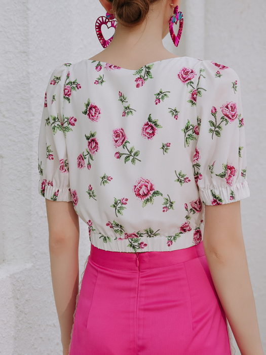 Side zip-up rose blouse