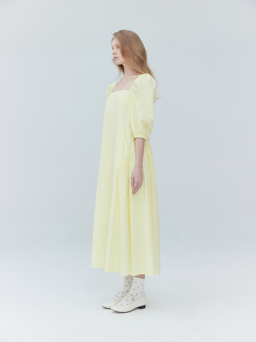 Square neck long dress 001 Yellow