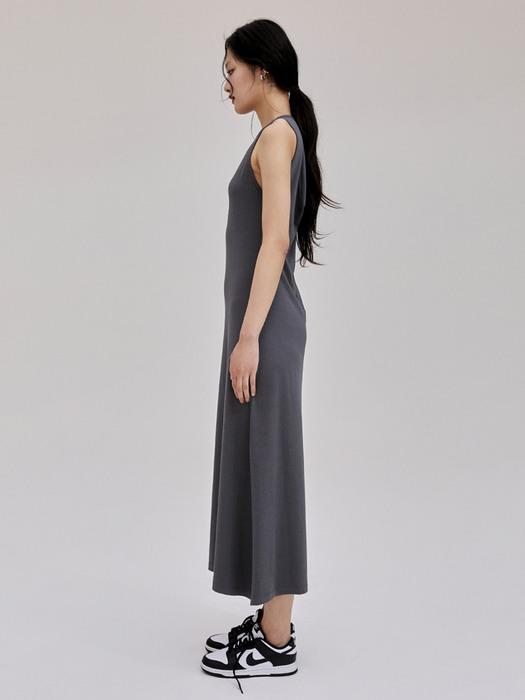 Knotted Logo Printed Maxi Dress - Charcoal