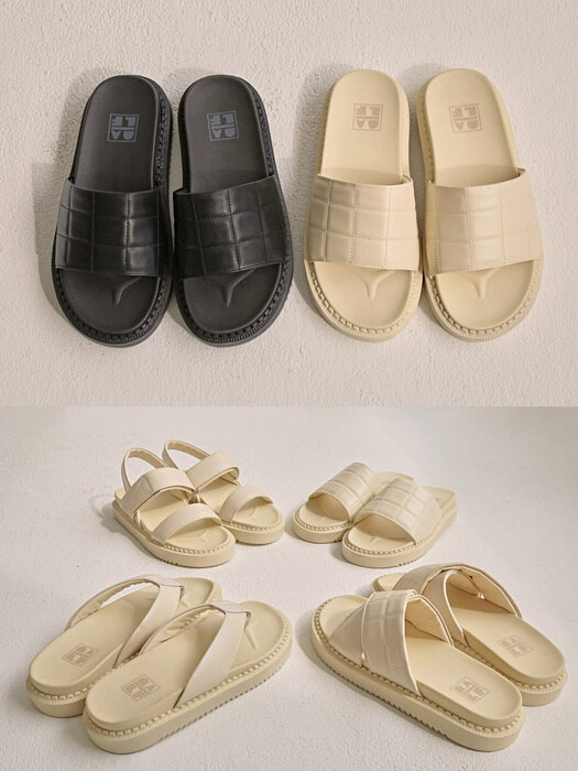 [UNISEX] #A012 Emboss Cushion Slippers-ivory,black