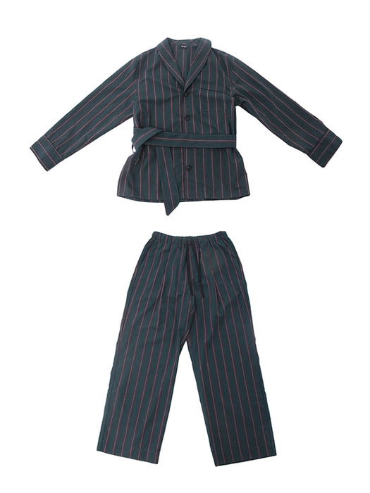 Green Stripe Belt Pajama Set-up