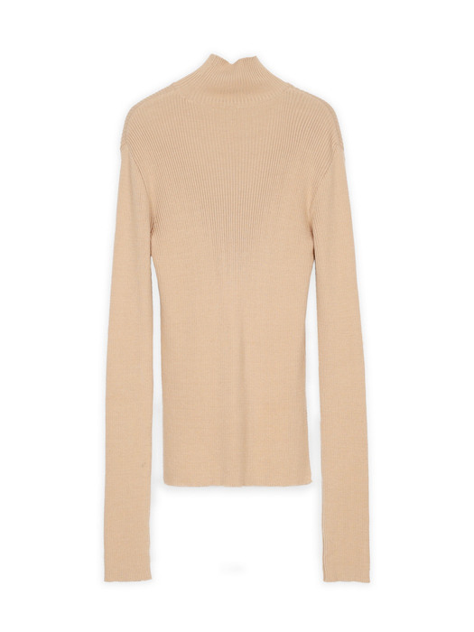 Fitted Slit Wool Knit Top CAMEL