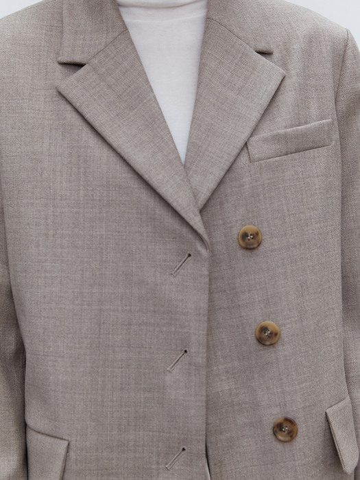 TOF 3BUTTON HERRINGBONE WOOL BLAZER OAT-BEIGE