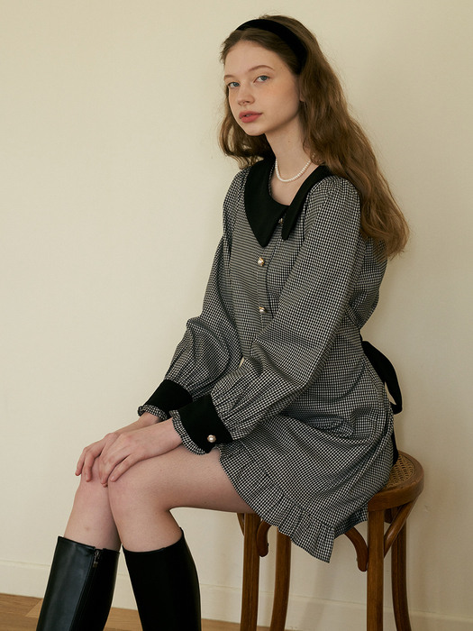 HOUND CHECK COLLAR DRESS - BLACK