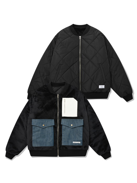 QT reversible path pocket quilting jacket-black