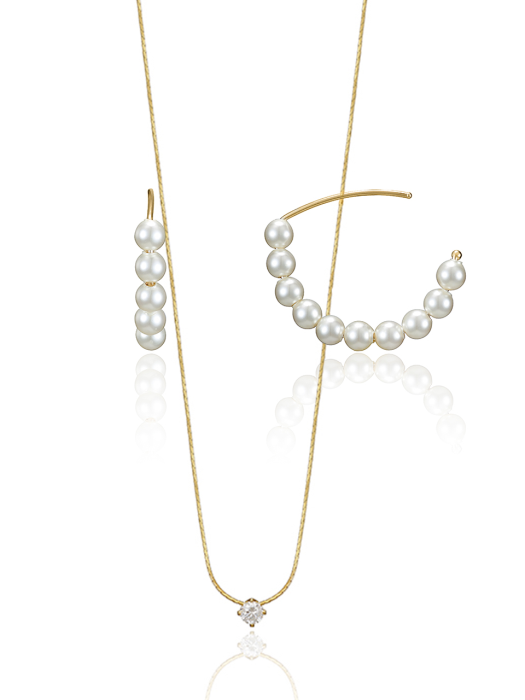 [W 단독 SET][silver925]starry cubic necklace & half pearl hook earring