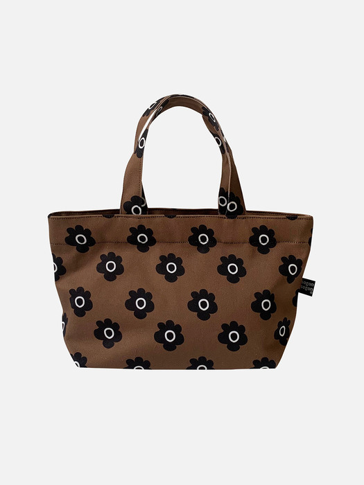 retro flower brown tote bag