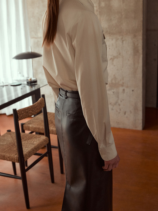 [Day-Wool] Eco Leather Belted Skirt