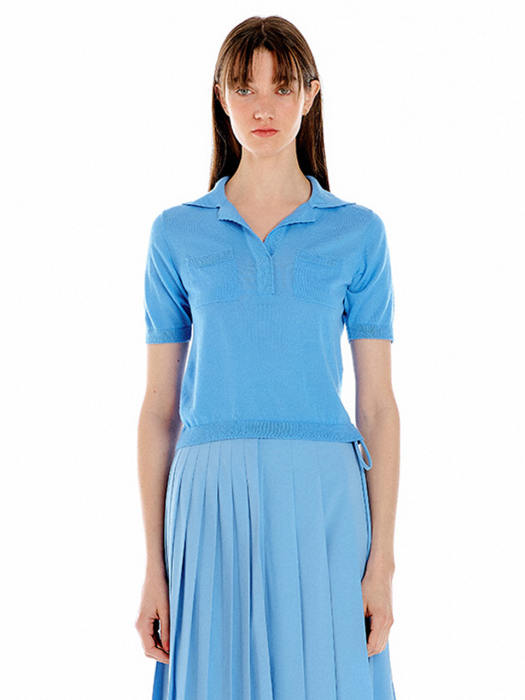 UK Short Sleeve Polo Knit - Light Blue