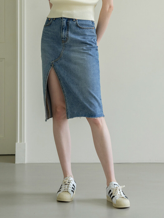 SIJN6031 classy slit denim skirt