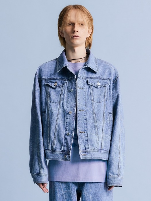 ADDOFF애드오프]LINE CIRCLE DENIM JACKET BLUE