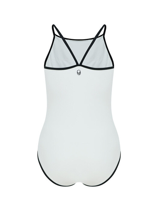Halter ColorBlock Piping SwimSuit-Ivory