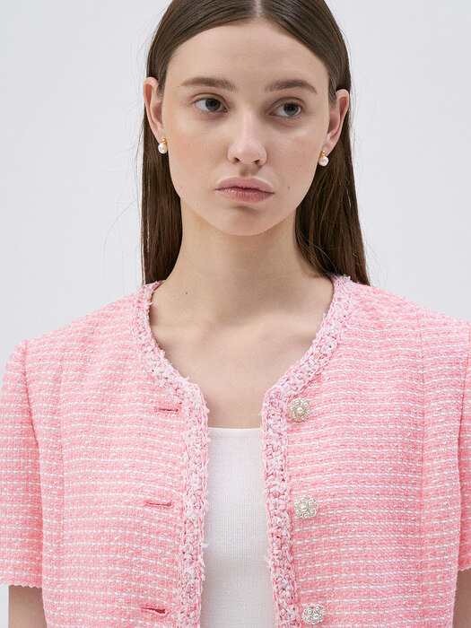 [단독]Half Sleeve Tweed Jacket-Pink