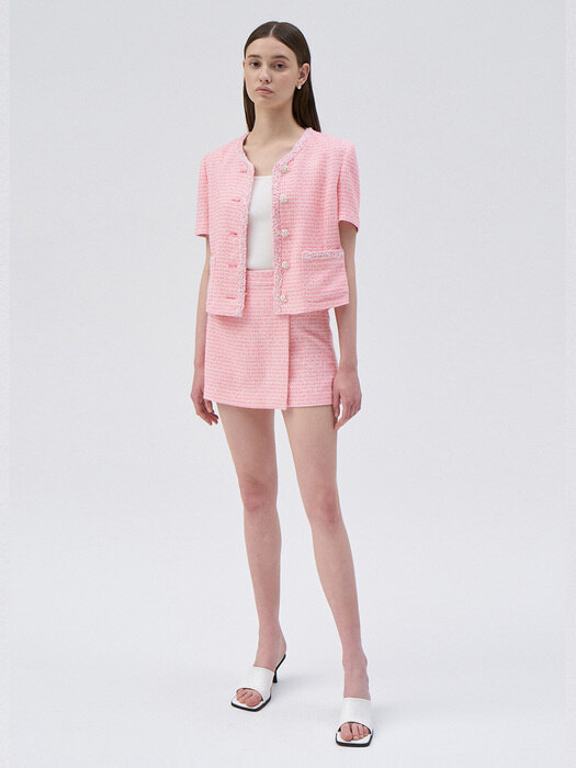 [단독]Half Sleeve Tweed Jacket-Pink