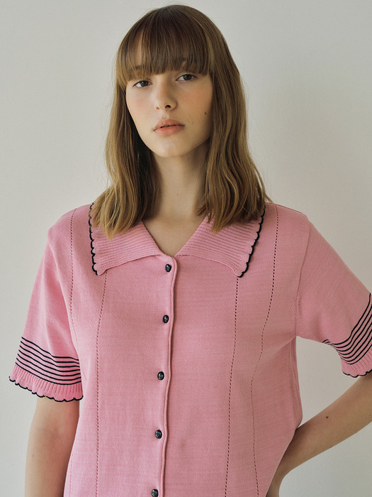 V. stripe cotton knit cardigan (pink)