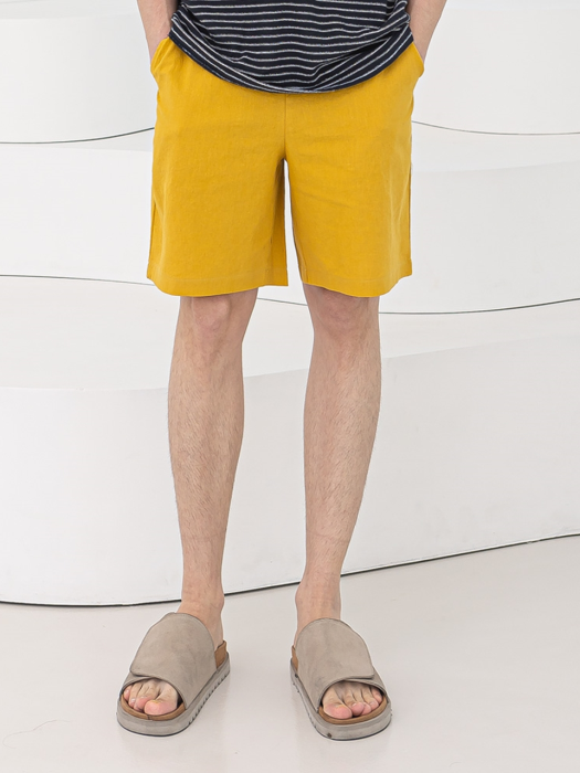 P006 LINEN SHORTS_MUSTARD