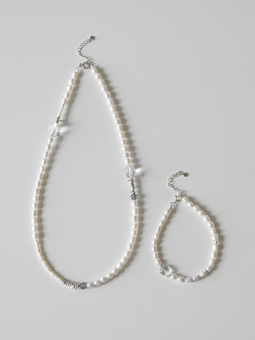 labradorite silver pearl Quartz necklace & bracelet SET