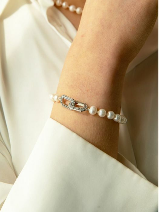 Commitment Pave Pearl Silver Bracelet